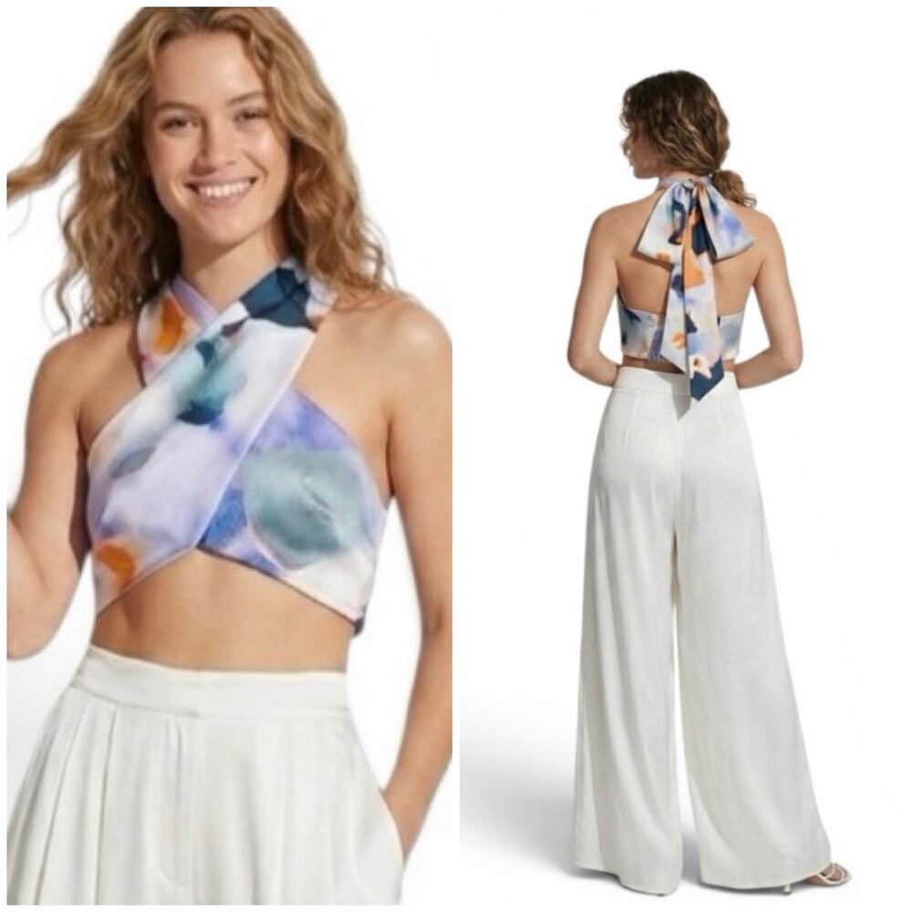 River Island Eco Couture silky halter neck wrap rop top NWT Women's 12